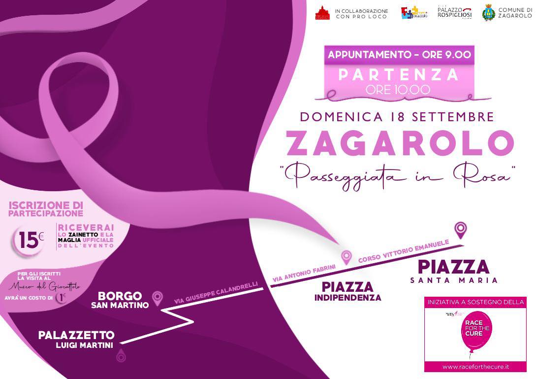 Zagarolo: Il 18 settembre una Passeggiata in rosa, Race for the cure 2022