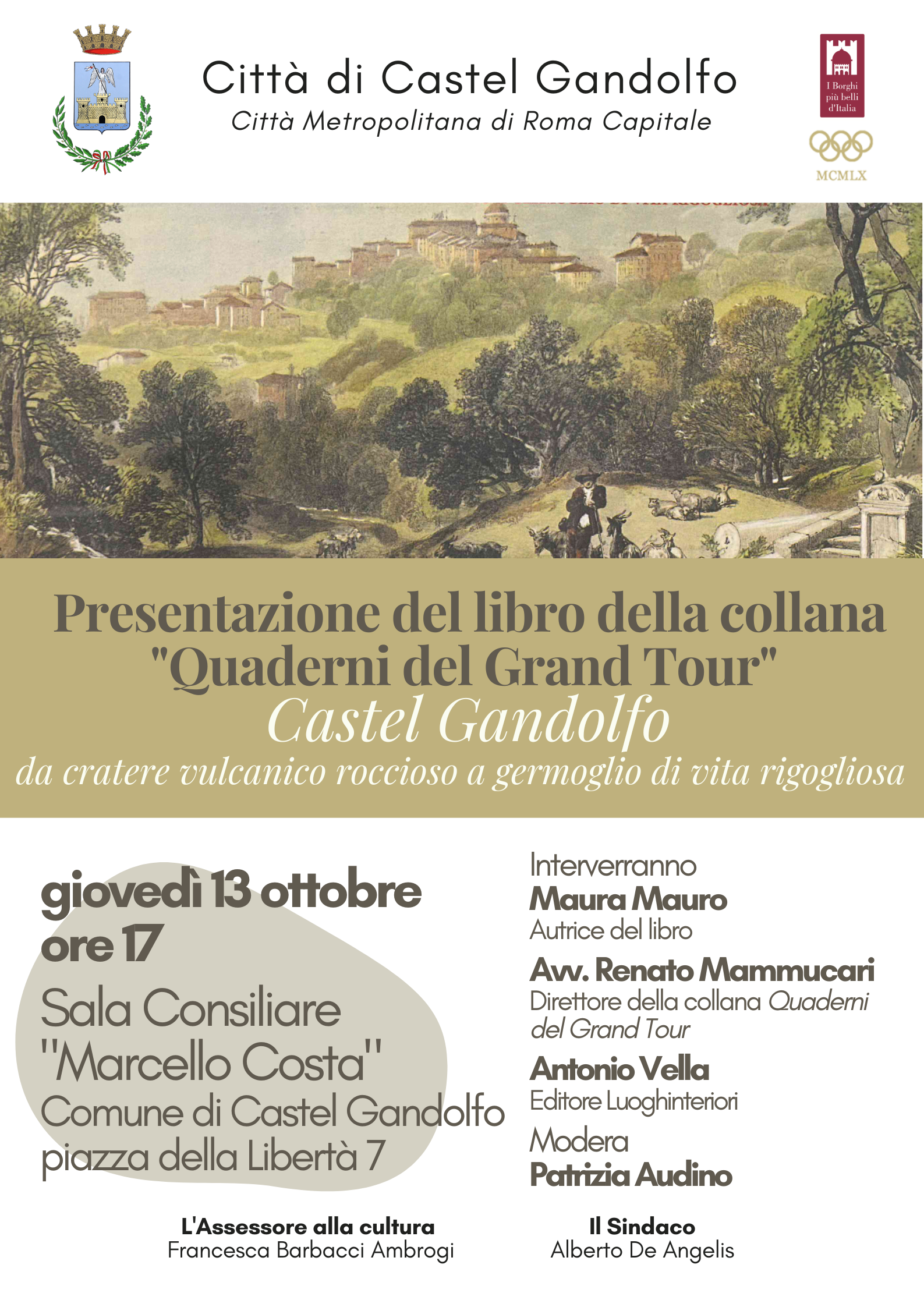 Castel Gandolfo: Presentazione del libro “Castel Gandolfo – da cratere vulcanico roccioso a germoglio di vita rigogliosa”