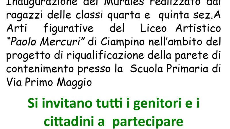 Monte Porzio Catone, lunedì 24 ottobre alle 10:30 verrà scoperto il Murales realizzato dagli studenti del Liceo “P. Mercuri” di Ciampino