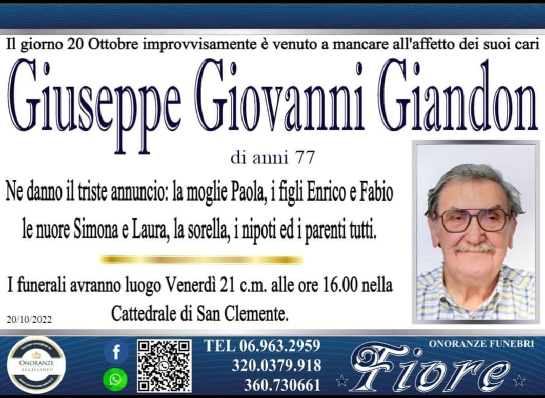 Velletri, la città saluta Giuseppe Giandon, deceduto ieri mentre era in montagna con la moglie