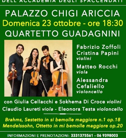 Ariccia, L’Ottetto di Mendelssohn e il Sestetto n. 1 di Brahms a Palazzo Chigi