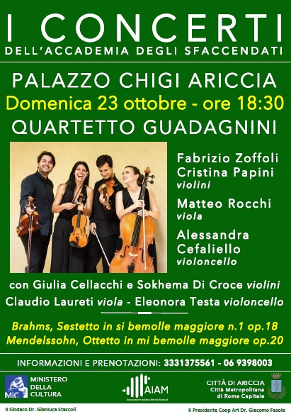 Ariccia, L’Ottetto di Mendelssohn e il Sestetto n. 1 di Brahms a Palazzo Chigi