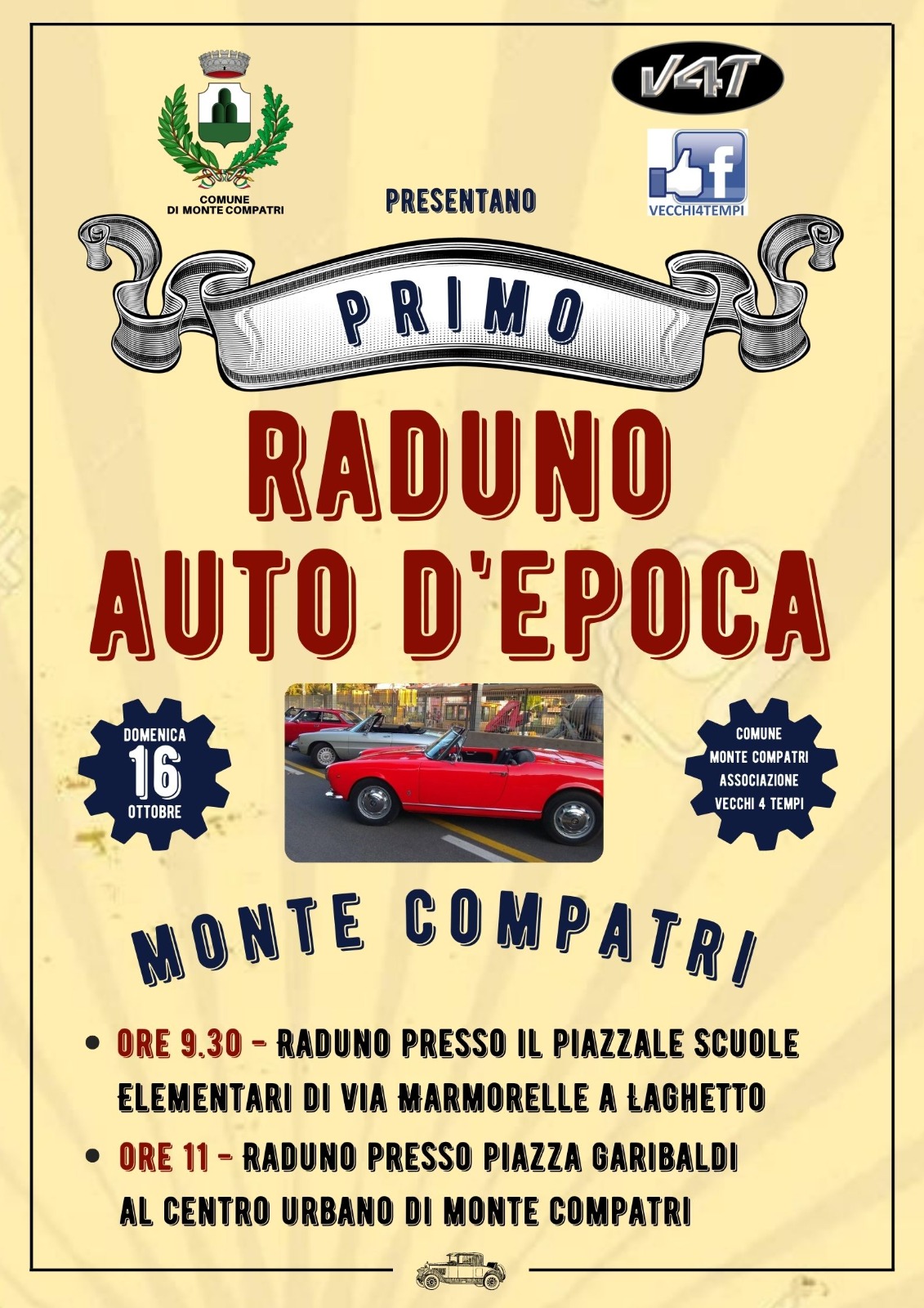 Monte Compatri, domenica 16 ottobre il primo raduno di auto storiche anche a Laghetto