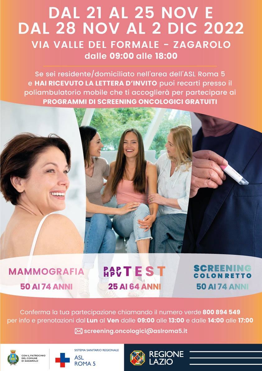 A Zagarolo, mammografia, pap test e screening colon retto