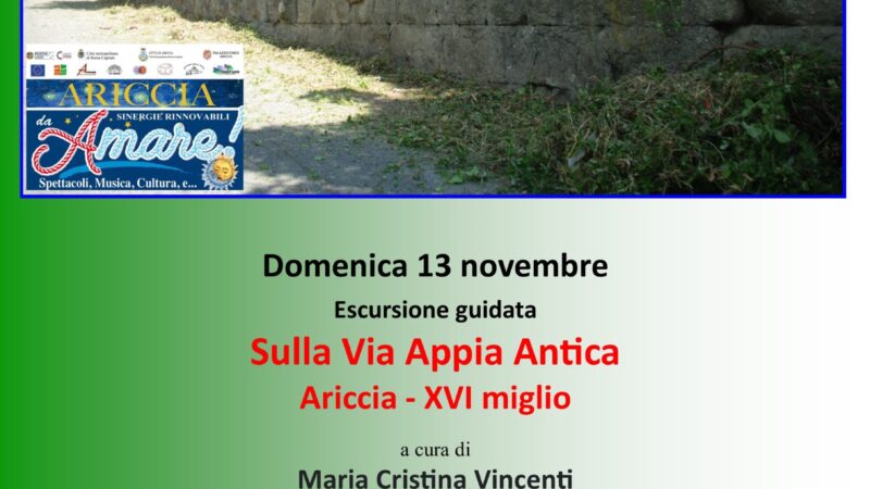 Ariccia, escursione guidata “Sulla via Appia Antica – Ariccia, XVI Miglio”