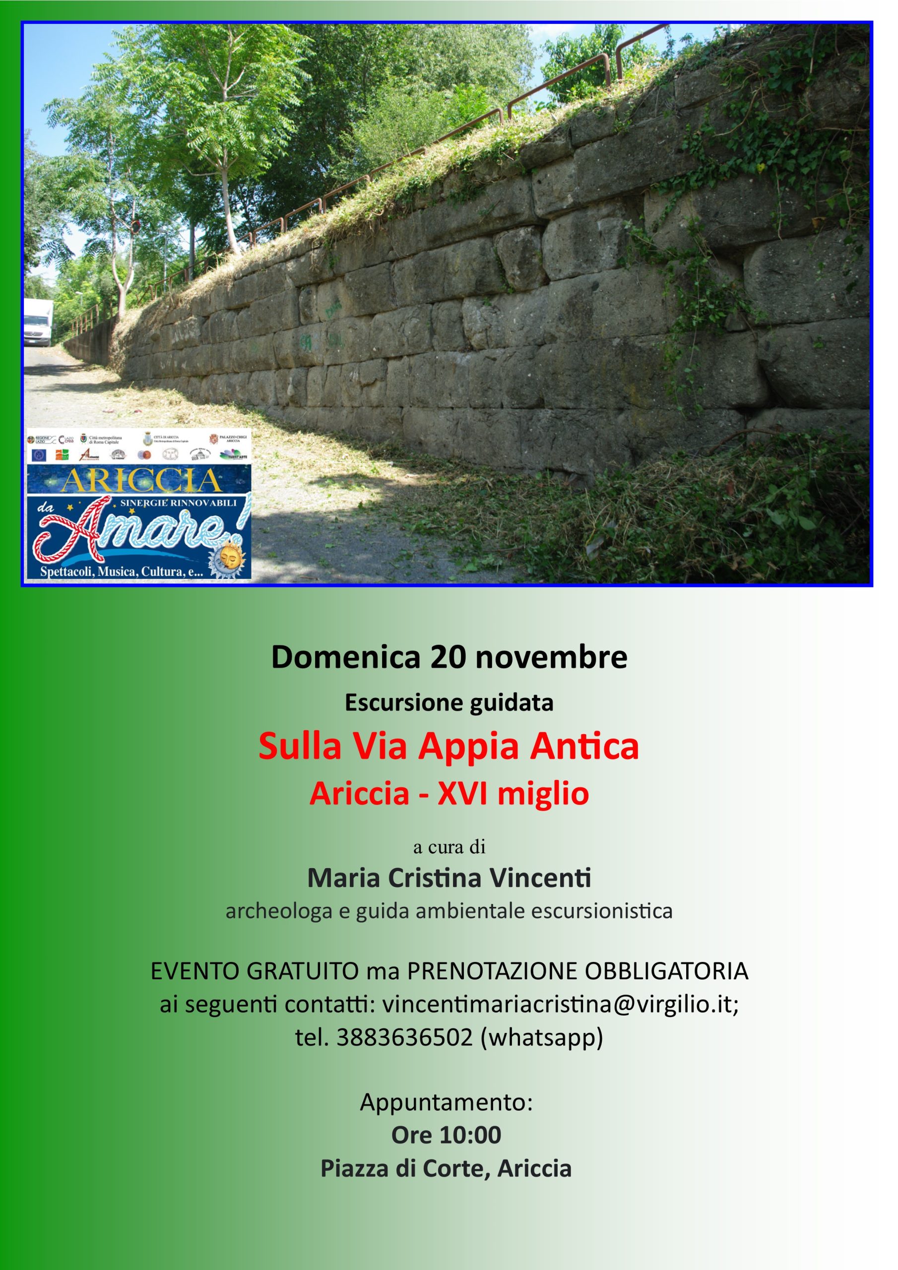 Escursione guidata “Sulla via Appia Antica – Ariccia, XVI Miglio”