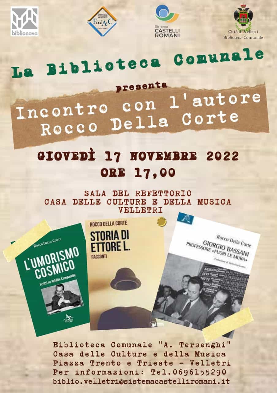 Velletri, incontro con l’autore Rocco Della Corte alla Biblioteca comunale