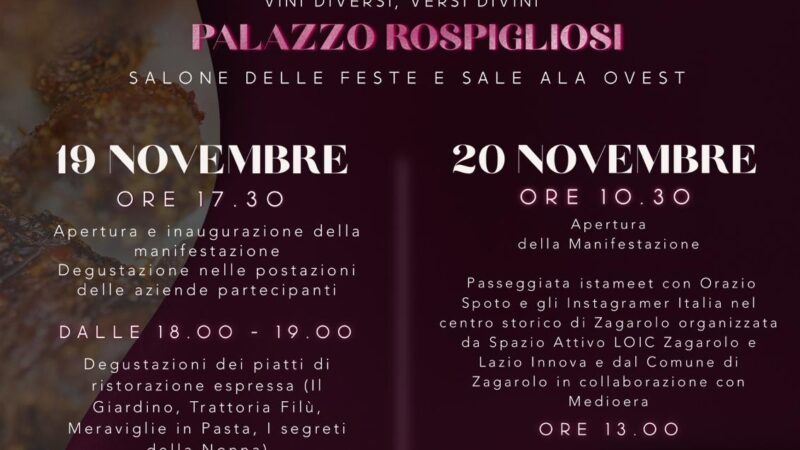 Zagarolo, “Wine & Food” – Il programma completo dell’evento enogastronomico del 19 e 20 Novembre