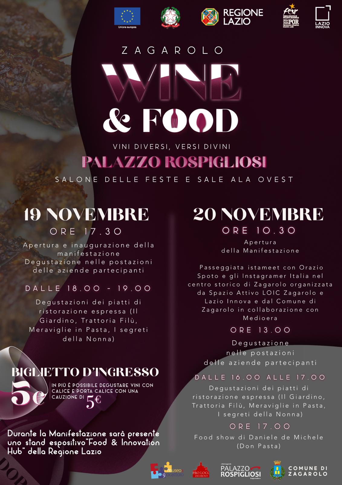 Zagarolo, “Wine & Food” – Il programma completo dell’evento enogastronomico del 19 e 20 Novembre