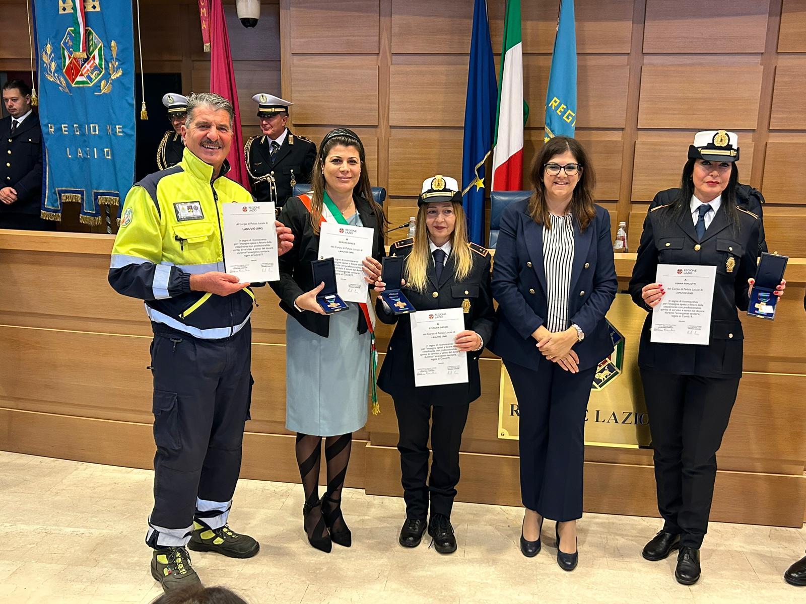 Lanuvio, due agenti e l’intero Comando della Municipale premiati in Regione per l’impegno durante la pandemia