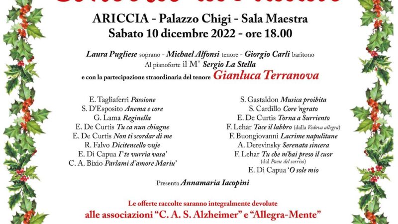 Ariccia: Concerto di Natale per l’associazione “Amici del Santuario di Galloro”