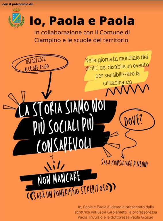 Ciampino – Giornata mondiale dei Diritti del disabile. Io, Paola e Paola