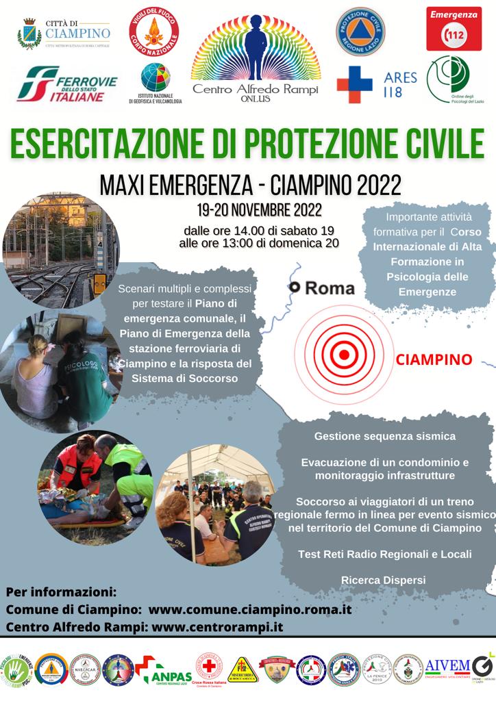 Ciampino: Costruire la sicurezza, il 19 e 20 novembre una grande esercitazione di Protezione civile coordinata dal Centro Alfredo Rampi