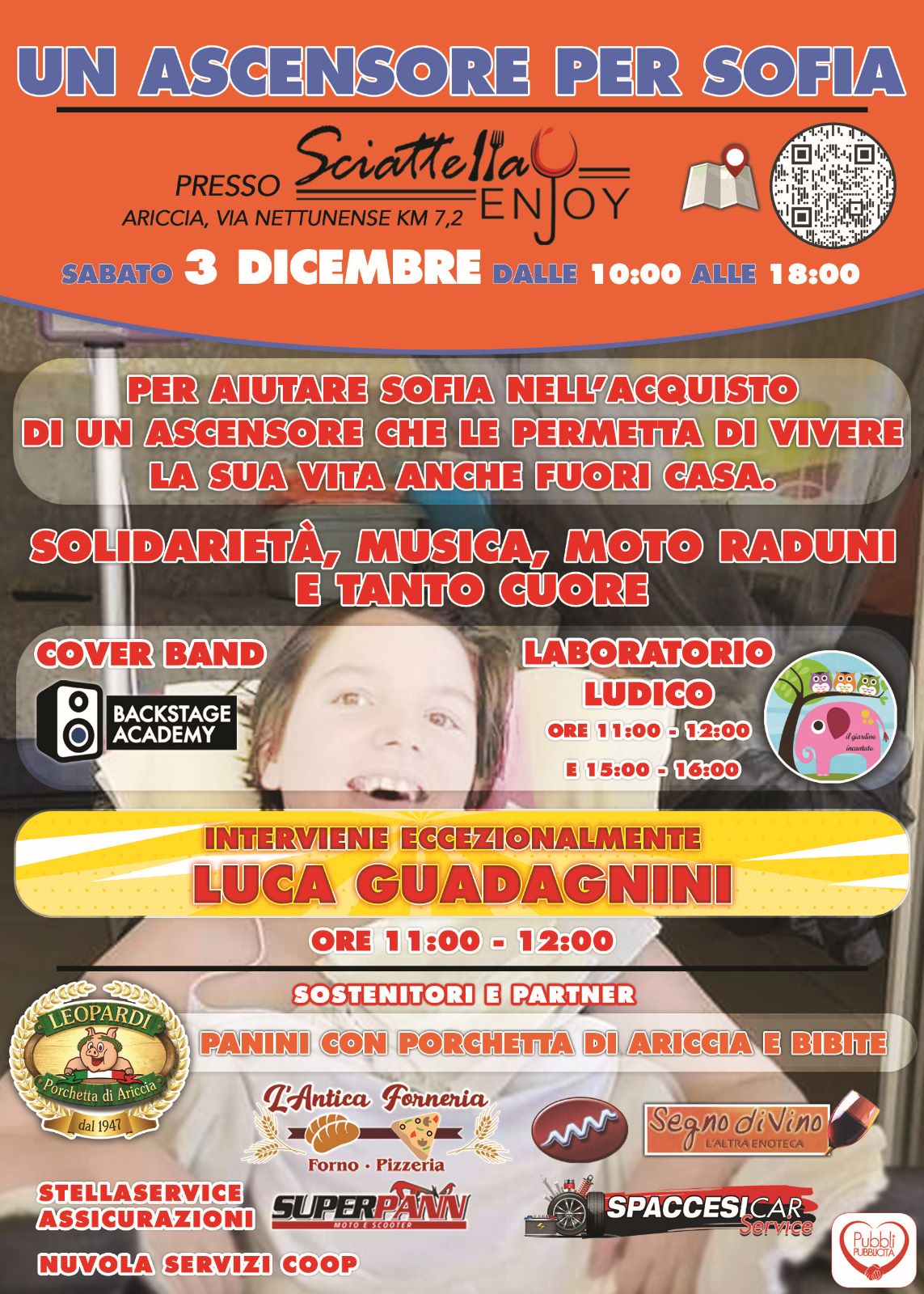 Ariccia, sabato 3 dicembre tutti in campo per l’ iniziativa benefica “Un Ascensore per Sofia”