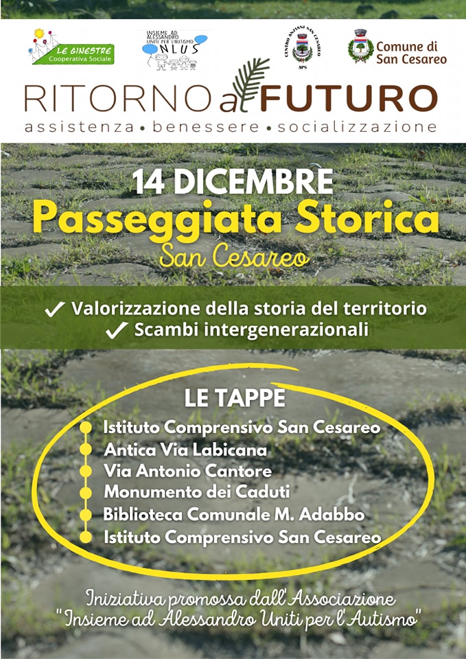 San Cesareo, ritorno al futuro: 14 dicembre, passeggiata storica per la primaria. Scambi intergenerazionali e valorizzazione del territorio