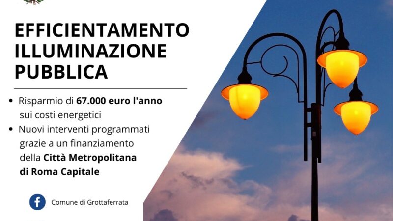 Grottaferrata, Illuminazione: il Comune risparmierà 67.000 euro l’anno grazie all’efficientamento energetico