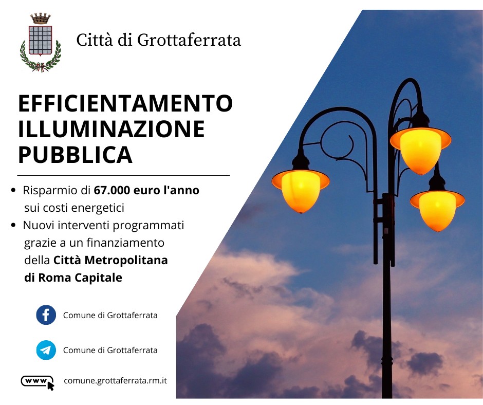 Grottaferrata, Illuminazione: il Comune risparmierà 67.000 euro l’anno grazie all’efficientamento energetico