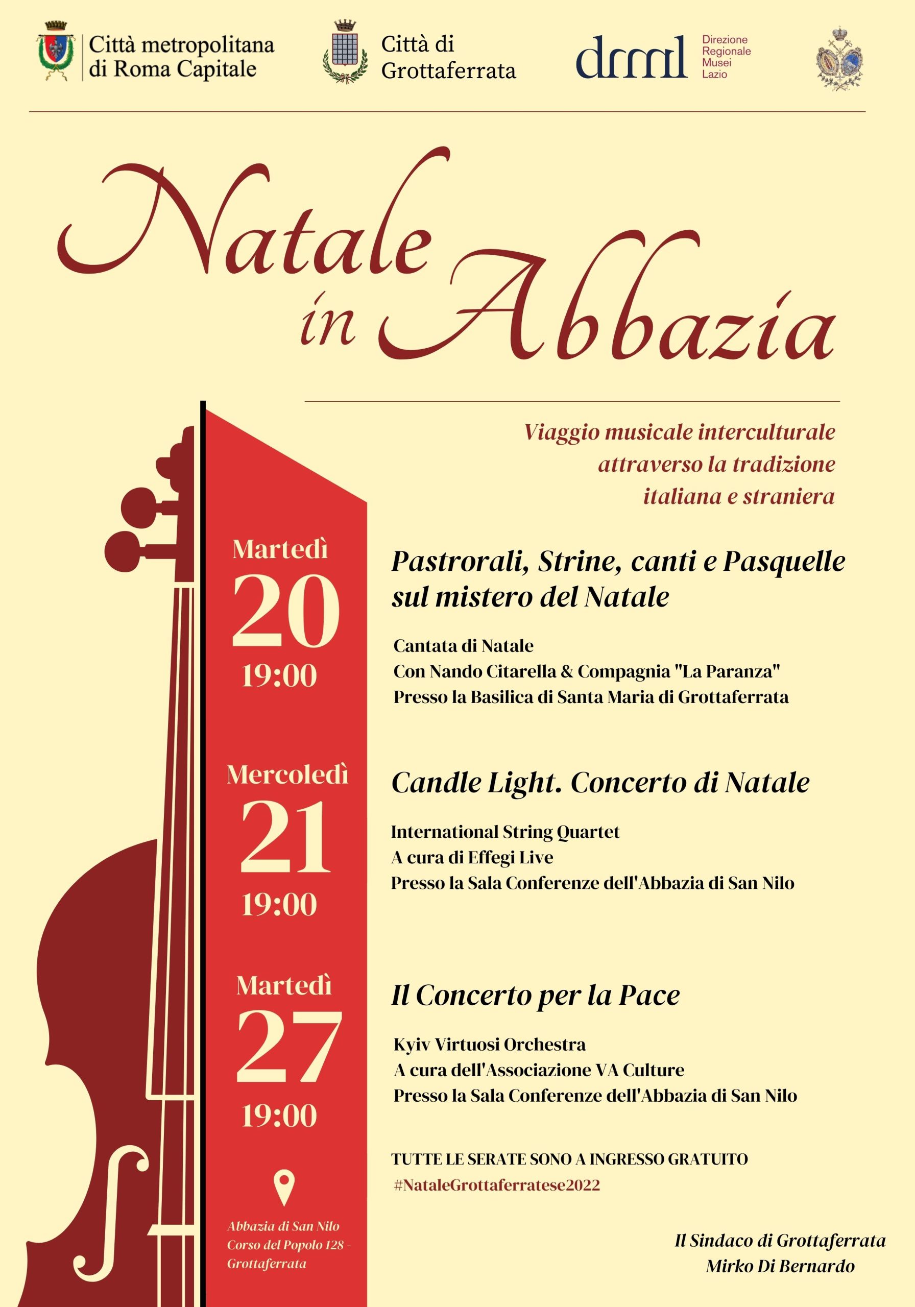 Grottaferrata – Natale in Abbazia. 3 concerti d’eccezione all’interno del Monastero Esarchico