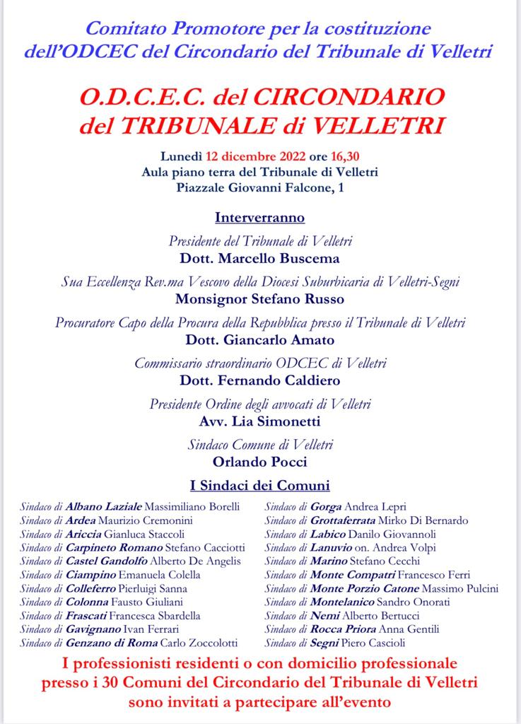 Velletri: L’Ordine dei Commercialisti e degli Esperti Contabili dei Castelli Romani e del Litorale si presenta