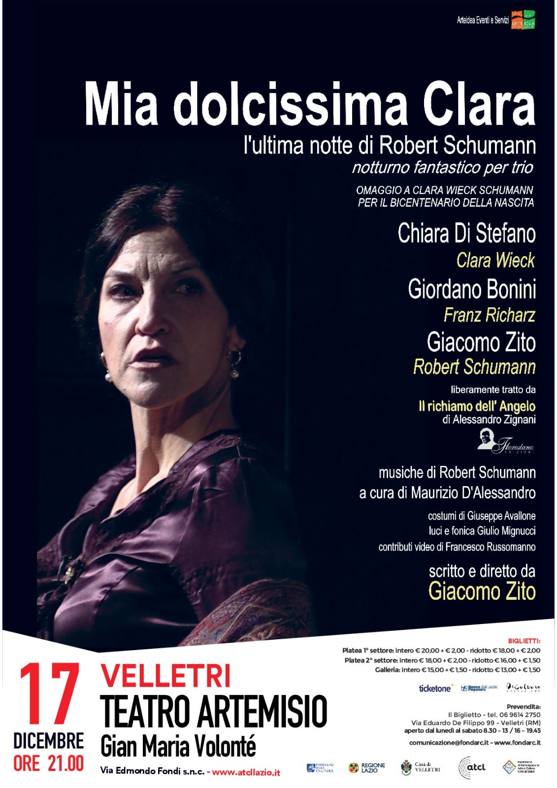 Velletri: “Mia dolcissima Clara. L’ultima notte di Robert Schumann” al Teatro Artemisio-Volonté