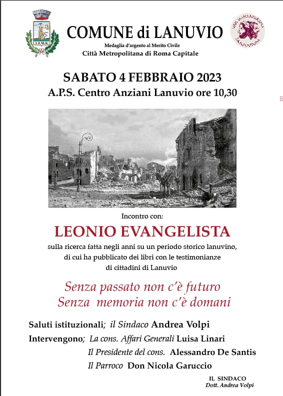 Lanuvio, incontro con Leonio Evangelista per parlare del passato del territorio