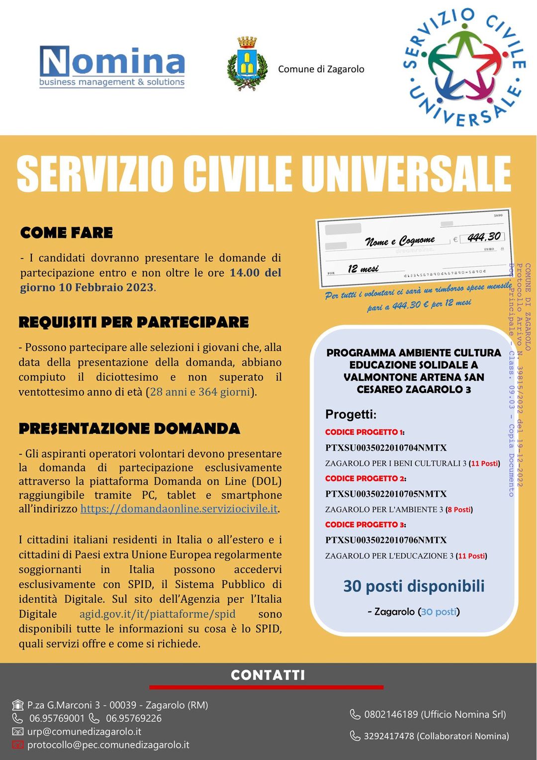 Zagarolo, servizio civile universale 2023-2024, pubblicato il bando per diventare operatore volontario