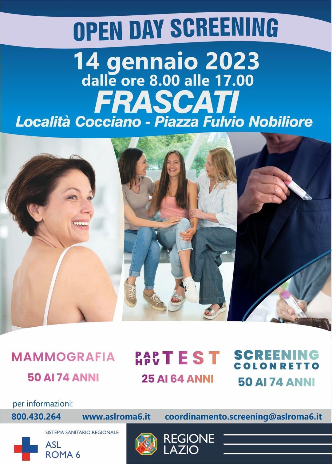 Frascati, ASL Roma 6, tornano gli openday per lo screening oncologico￼