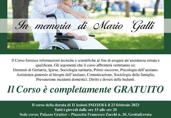 A Grottaferrata un corso di formazione gratuito per badanti promosso dal Comune e da Anteas Roma