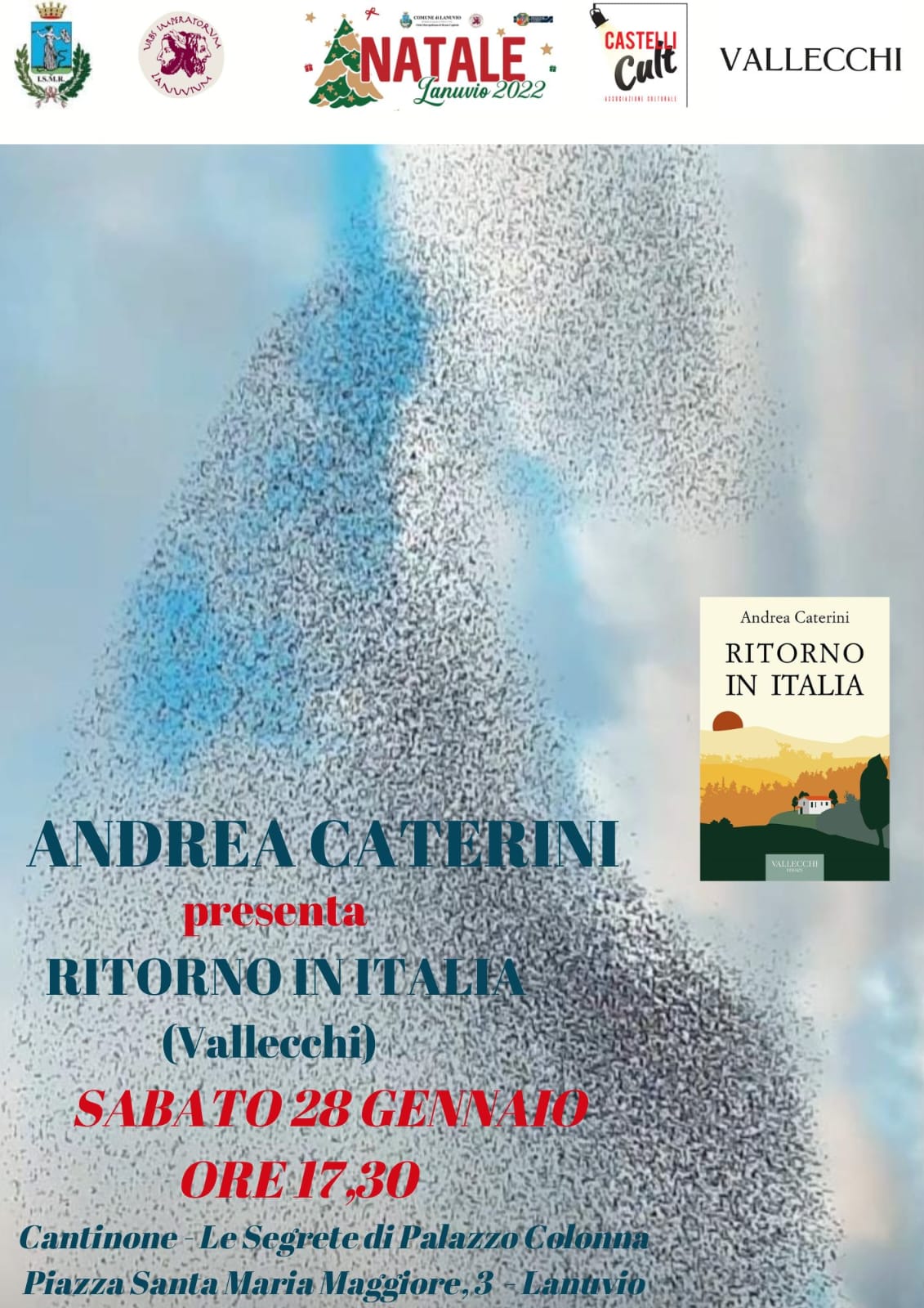 Lanuvio, sabato 28 gennaio Andrea Caterini presenta il suo libro “ritorno in Italia”