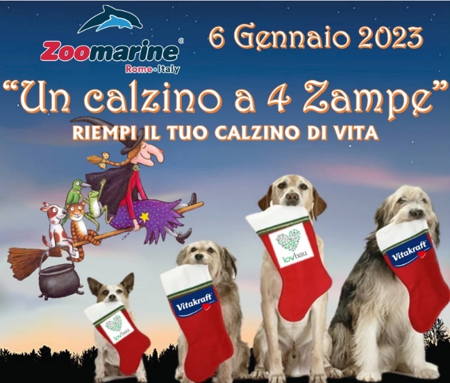 Pomezia – Arriva “Un Calzino a 4 zampe”. A Zoomarine la Befana regala dolci ai bambini e raccoglie cibo e accessori da donare agli animali dei rifugi