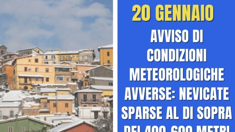 Rocca Priora – Avviso di condizioni meteorologiche avverse: Nevicate sparse, tendenti a diffuse in serata, al di sopra dei 400-600 metri