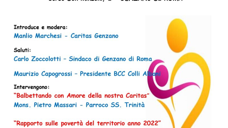 Genzano il 27 febbraio il rapporto della Caritas sulla povertà sul territorio