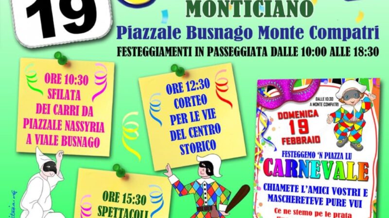 Monte Compatri – TORNA IL CARNEVALE MONTICIANO, SARÀ FESTA DOPO ANNI DI ASSENZA