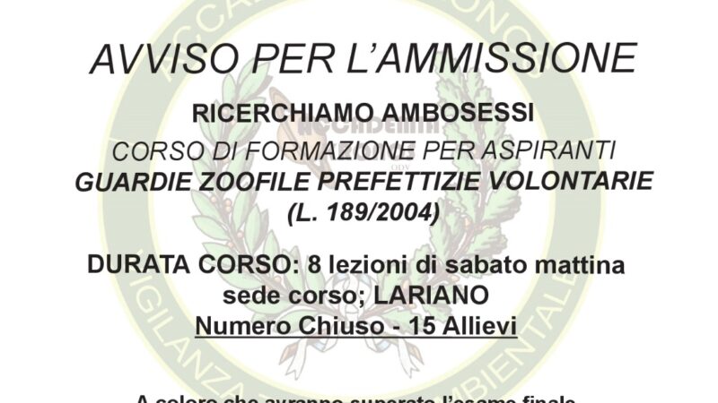 Lariano-Velletri, corso per 15 allievi guardie zoofile prefettizie da parte dell’Accademia Kronos