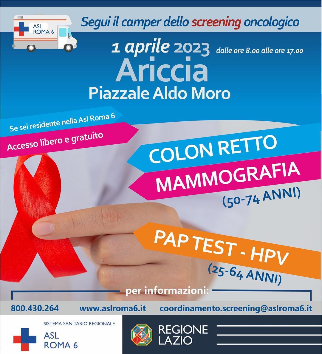 AslRoma 6, il camper della prevenzione arriva ad Ariccia