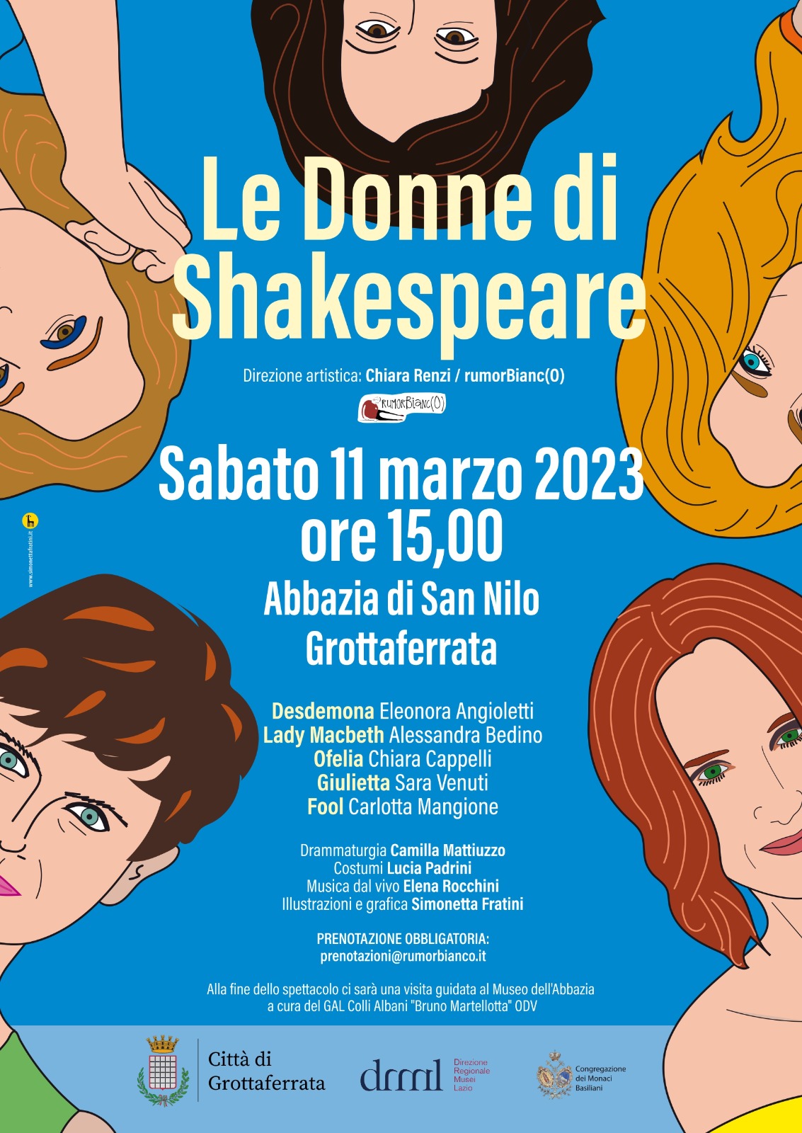 Grottaferrata: Le Donne di Shakespeare. Sabato 11 marzo all’Abbazia di San Nilo lo spettacolo teatrale itinerante