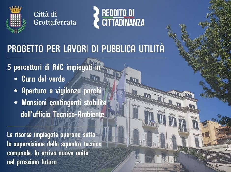 Grottaferrata, l’Amministrazione attiva progetto per lavori di pubblica utilità con i percettori del reddito di cittadinanza