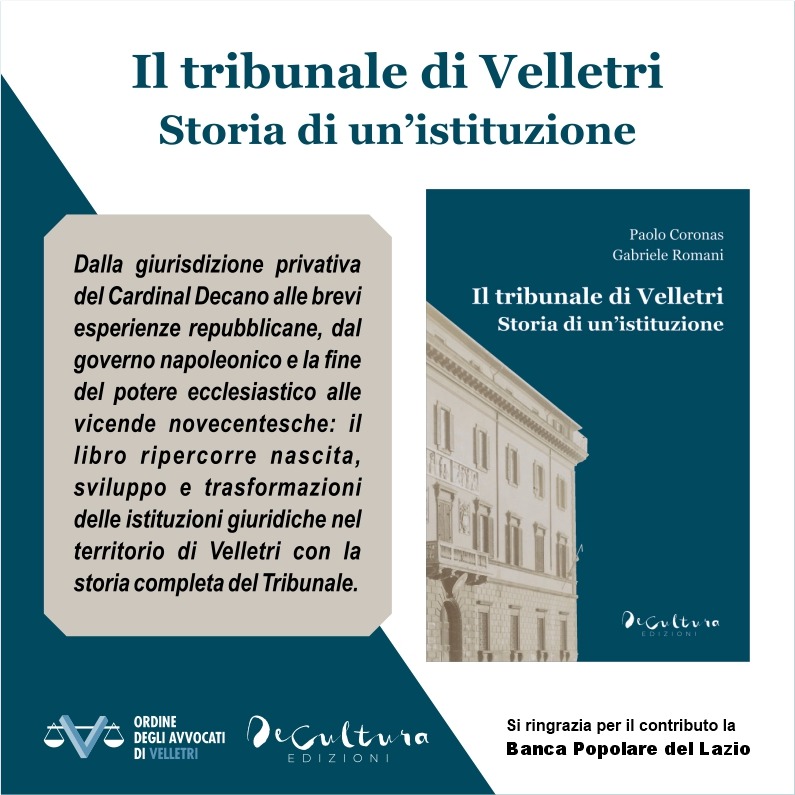 Pubblicata la ricerca di Romani e Coronas “Il tribunale di Velletri. Storia di un’istituzione”