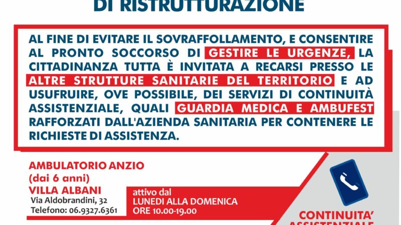 Anzio: 20 marzo, avvio lavori di ristrutturazione e ammodernamento pronto soccorso Ospedale Riuniti Anzio – Nettuno