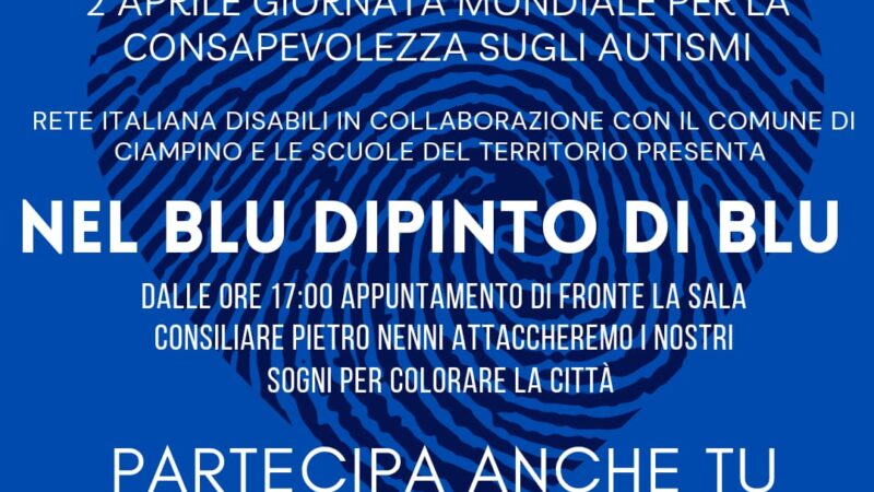 Ciampino: Presentazione progetto “Nel blu dipinto di blu”. Domenica 2 aprile appuntamento alle 17 davanti sala consiliare