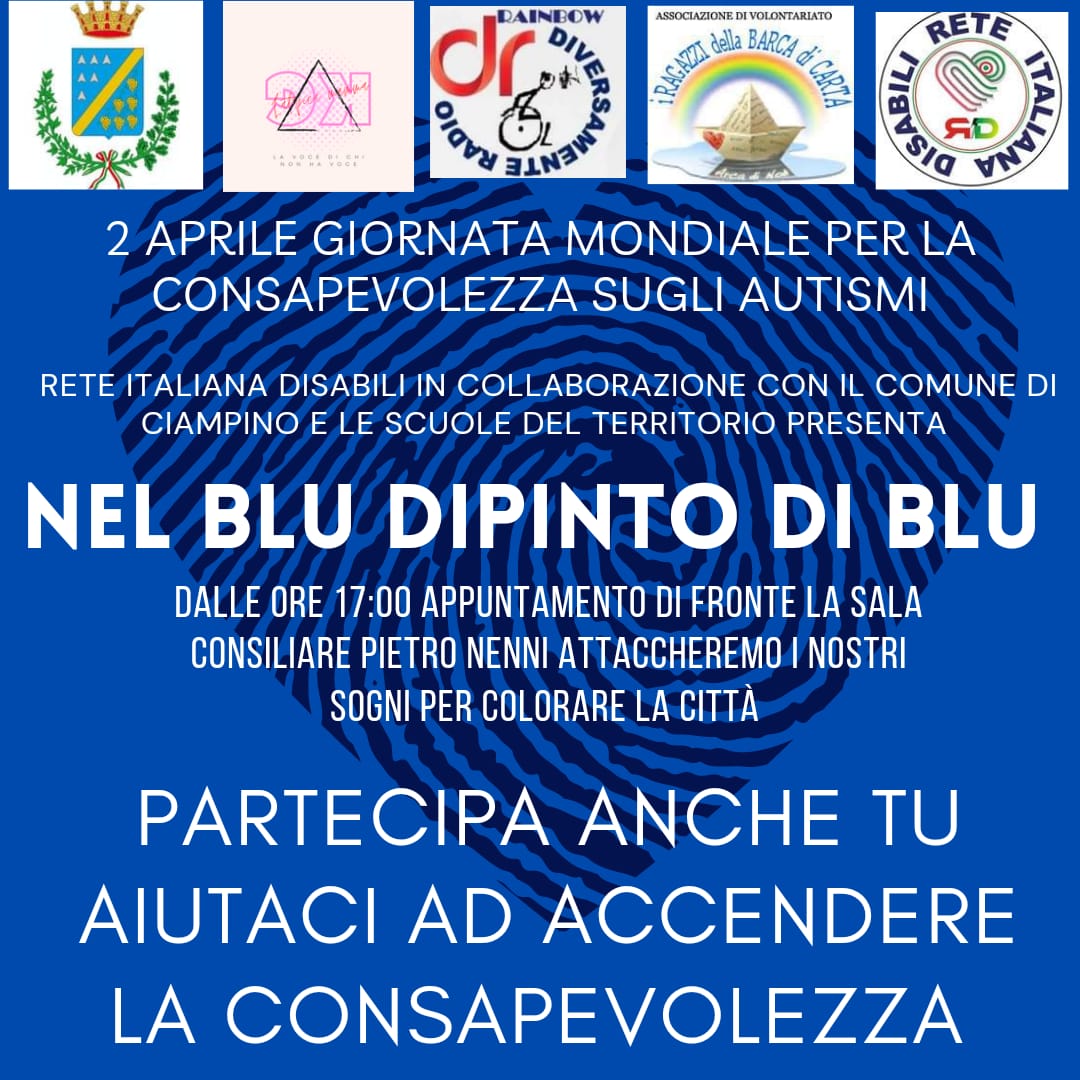 Ciampino: Presentazione progetto “Nel blu dipinto di blu”. Domenica 2 aprile appuntamento alle 17 davanti sala consiliare