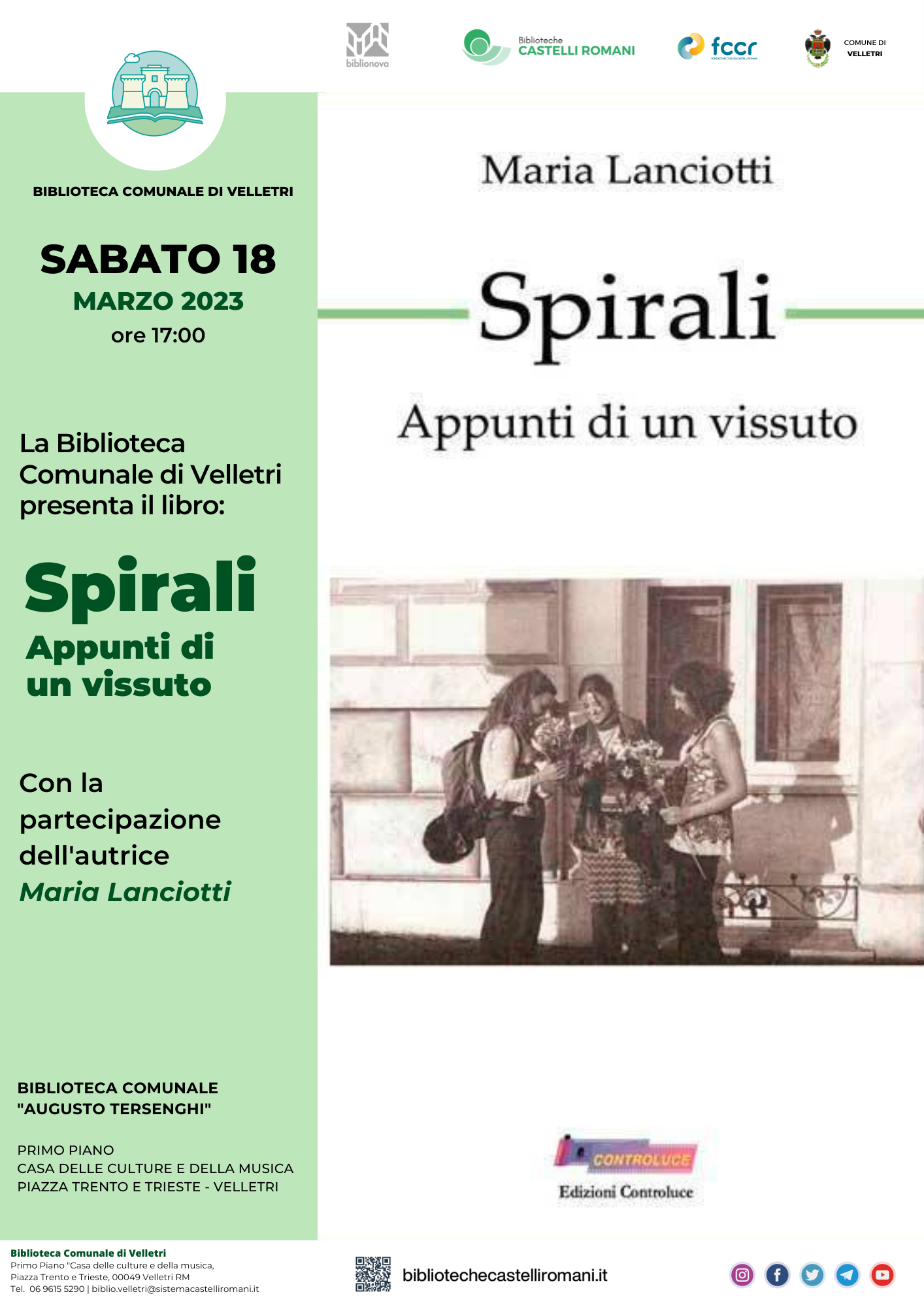 Velletri, presentazione del libro “Spirali” presso la Biblioteca Comunale