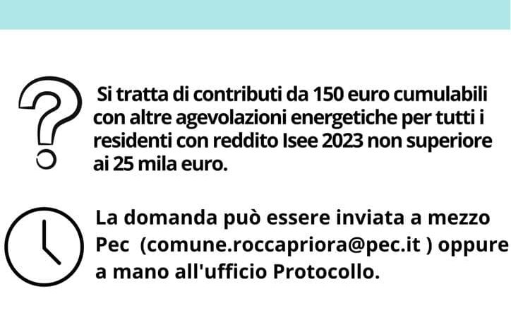 Rocca Priora: Bonus energia elettrica per le famiglie. Presentazione domande dal 28 febbraio al 17 marzo