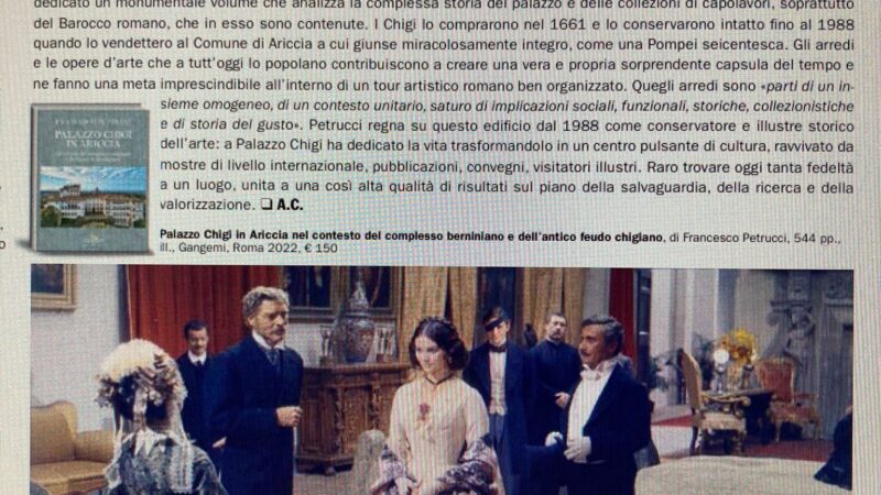 Ariccia: La rivista specializzata Il Giornale dell’Arte elogia Palazzo Chigi e il suo conservatore Petrucci