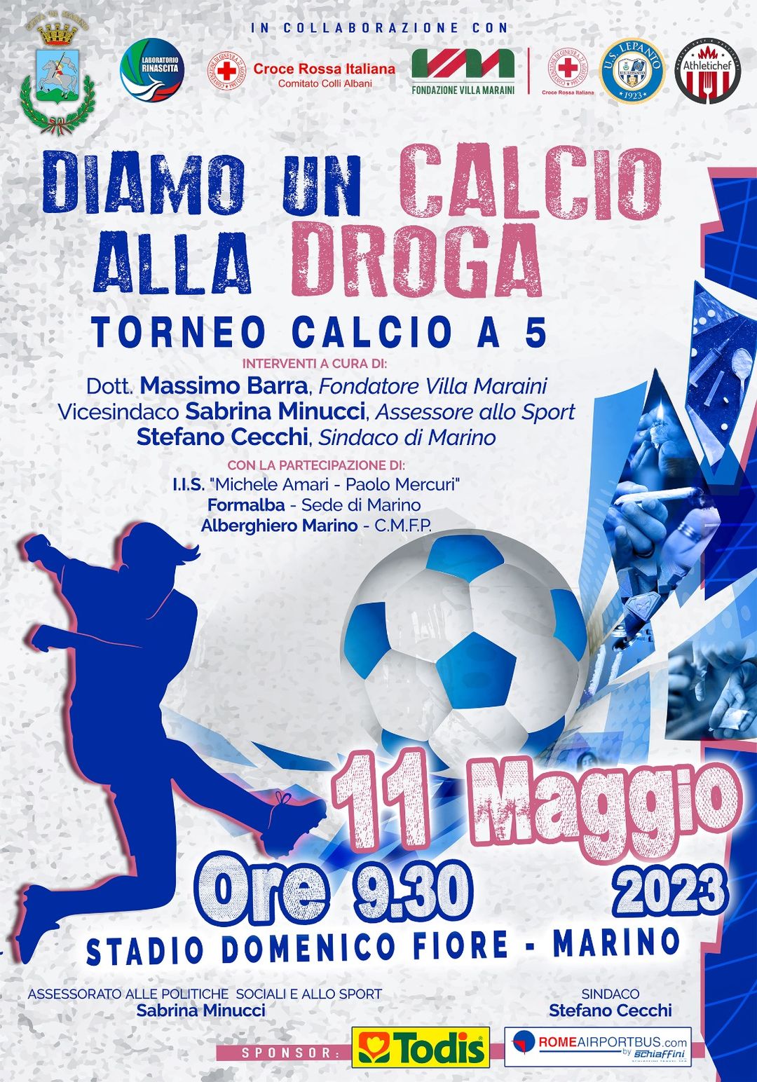 Marino, “Diamo un calcio alla droga”, terza edizione giovedì 11 maggio allo stadio Domenico Fiore