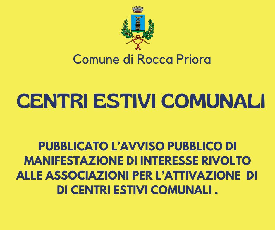 Rocca Priora, pubblicato l’avviso pubblico di manifestazione di interesse rivolto alle associazioni per l’attivazione di centri estivi comunali