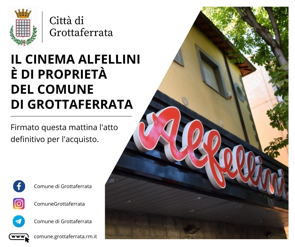 Grottaferrata: il Cinema Alfellini è di proprietà del comune, firmato l’atto definitivo