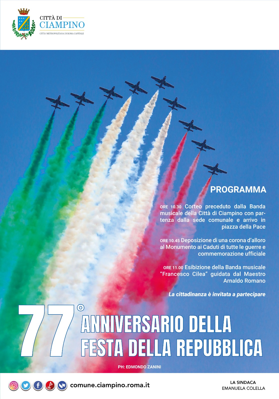 Ciampino celebra il 77esimo anniversario della Festa della Repubblica