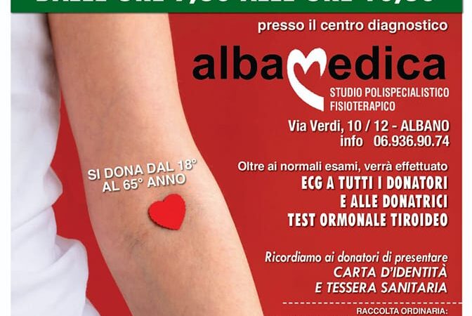 Albano: Raccolta straordinaria di sangue il 7 maggio