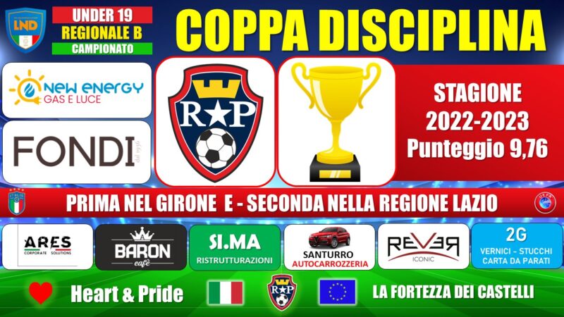 Rocca Priora, la squadra under 19 del “Rocca Priora RDP” conquista la prestigiosa coppa disciplina